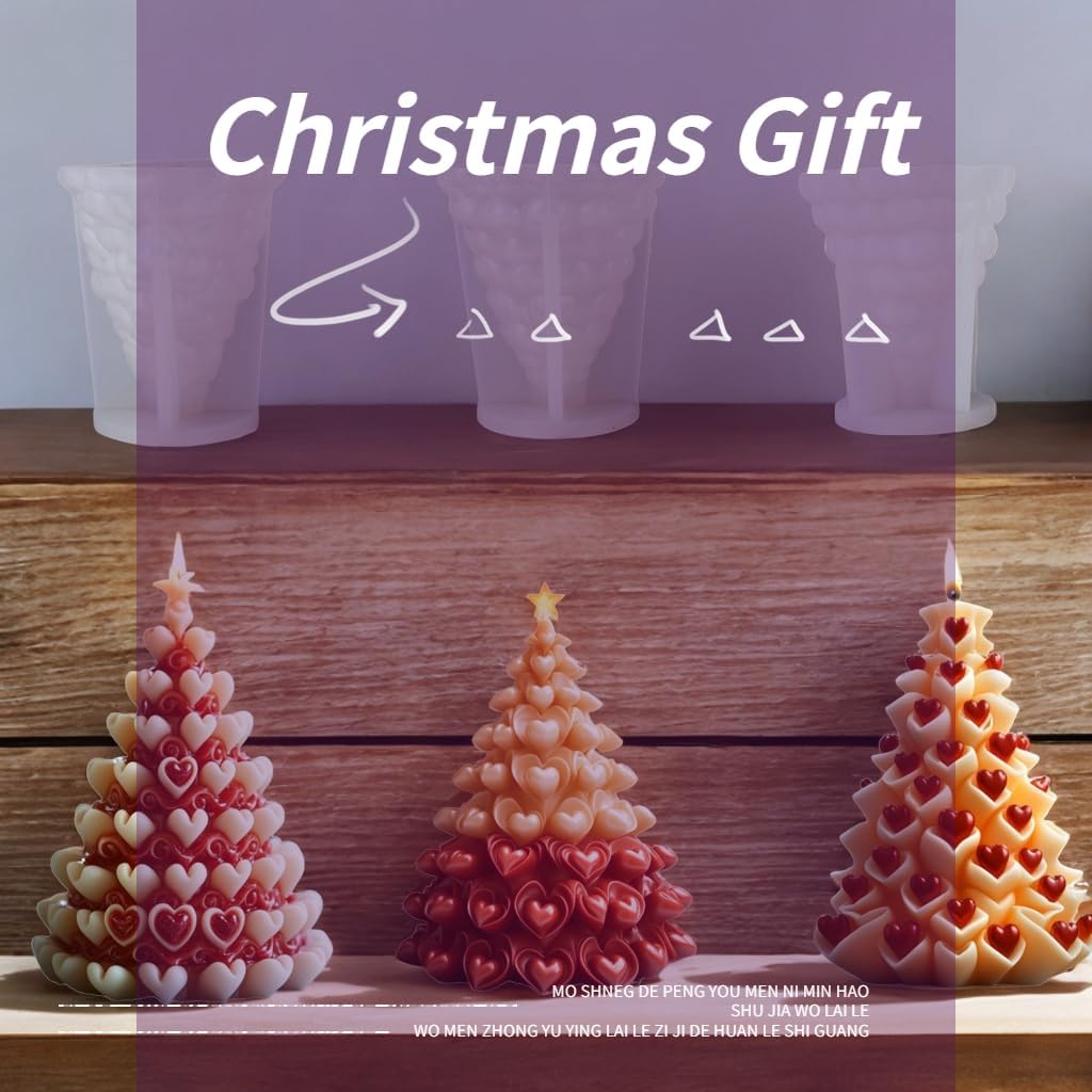3D クリスマス ハート ツリー パインコーン シリコン キャンドル 石鹸 エポキシ樹脂 ワックス型 シリコン形状 クリスマスツリー