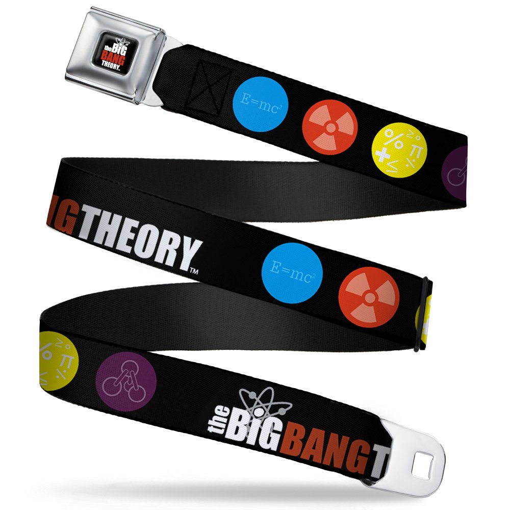 THE BIG BANG THEORY Full Color Black/White/Red Seatbelt Belt - THE BIG BANG THEORY DNA/Atom/e/Radiation Symbols Black Webbing REGULAR
