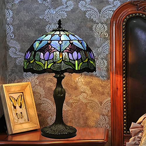 Errzom 149-239-413 Tiffany Style Table Lamp Stained Glass Lamp Shade Purple Tulip Flower Reading Desk Light 12 Inches thumb #5