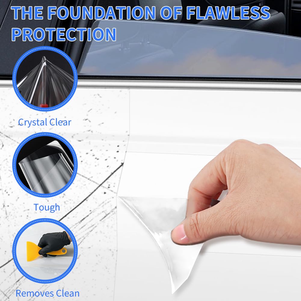 DiULi Pellicola Adhesiva per Auto, Moto, Bici 30x152 cm - con 1 Raschietti in Plastica, 1 Taglierino (Colore Casual) + 1 Asciugamano, Trasparente, Autoadesiva, Protettiva per Vernice - 5