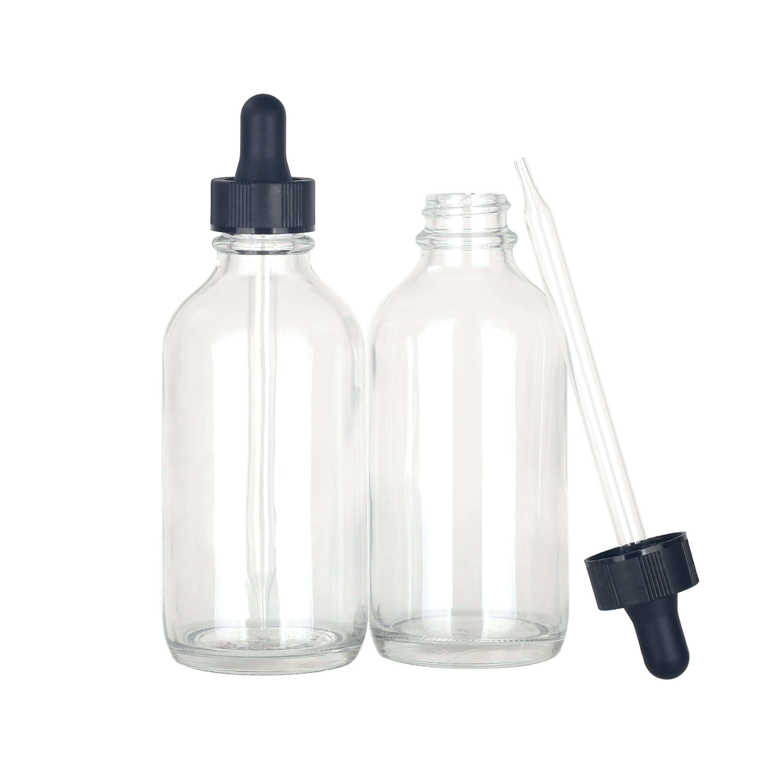 Magic Season Boston Round Glass Bottles (Transparent/ 120 ml with Dropper/ 2 Pcs)