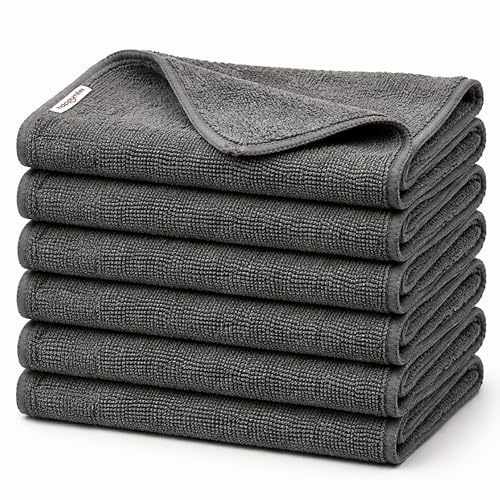 Image of Microfiber Cloth (Pack of 6) - 20x30 cms - 400 GSM | Thick Lint & Streak-Free Multipurpose Cloths - Automotive Microfibre Towels for Car, Bike Cleaning, Washing & Detailing (Grey)