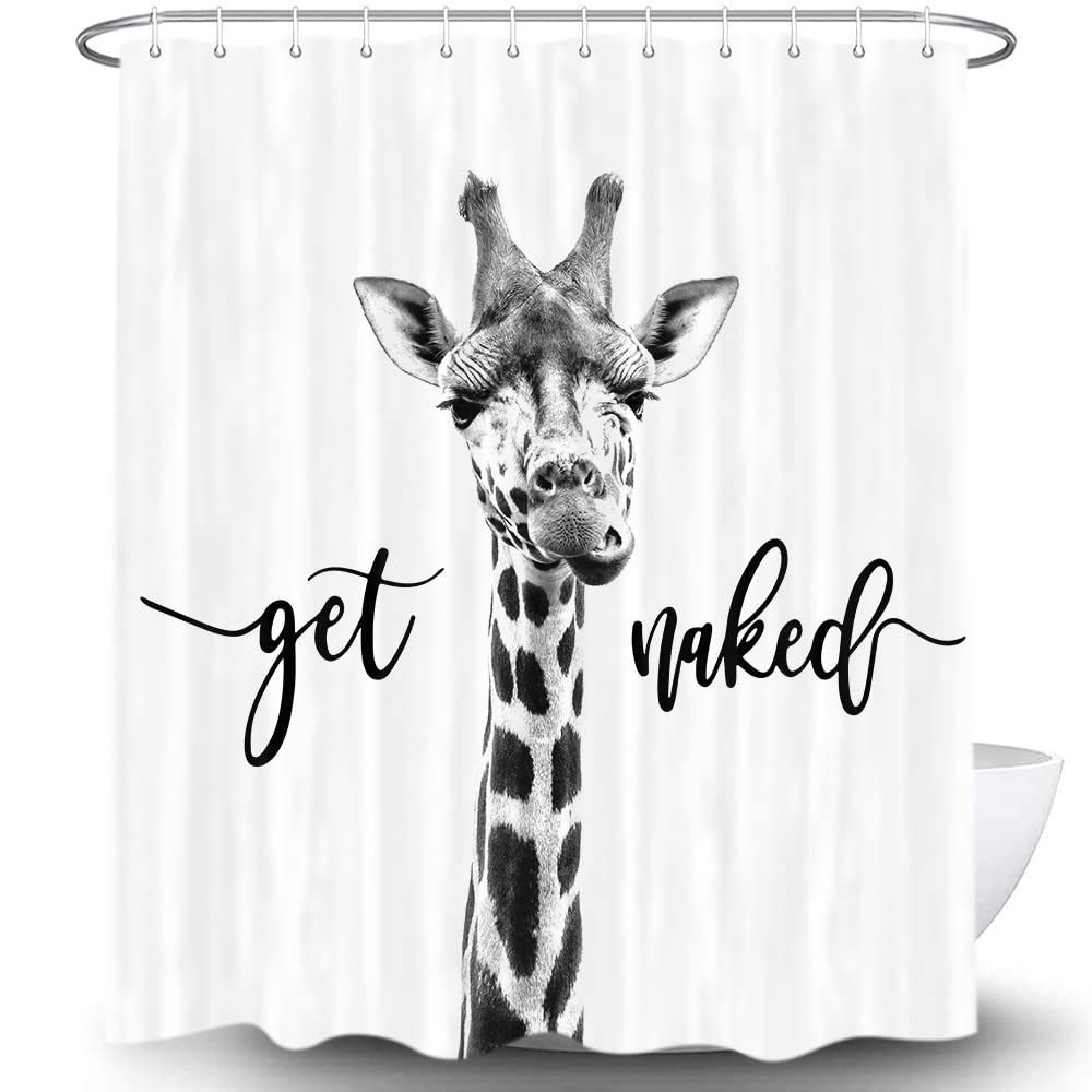 Hajmsug Funny Giraffe Get Naked Shower Curtain for Bathroom, Cute Animal Wildlife Safari Decor Bathtub Fabric Curtain, Waterproof Polyester Shower