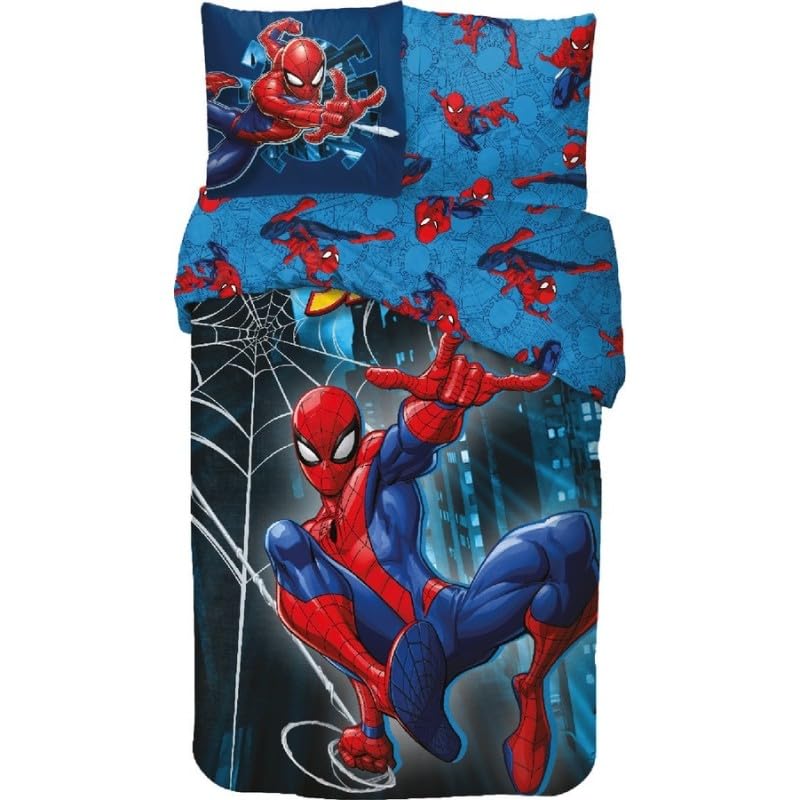 Parure de lit Spiderman 140x200 - Housse de Couette Spiderman + 1 Housse d'oreiller 63 x 63-100% Coton (E)