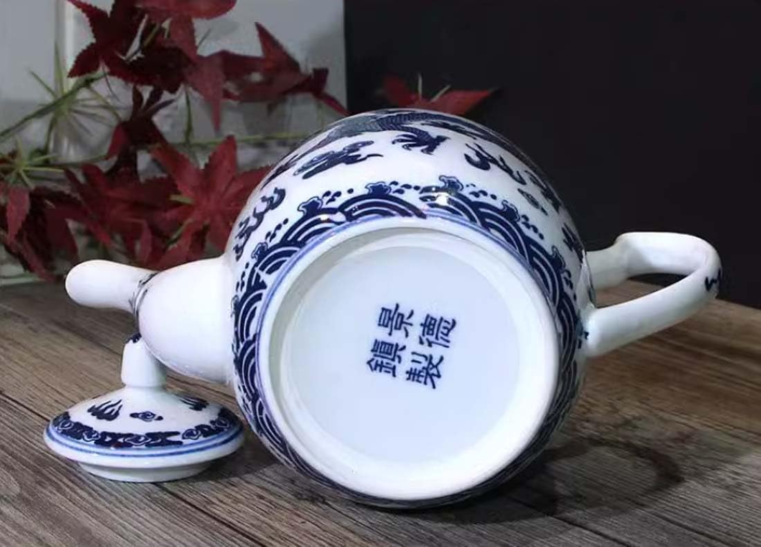 Théière en céramique de porcelaine bleu et blanc peinte à la main de grande capacité Jingdezhen de Chine, théière à fleurs, théière à café A07