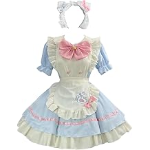 Womens French Maid Outfit Cat Paw Pattern Bow Ruffle Lolita Cosplay Dress
