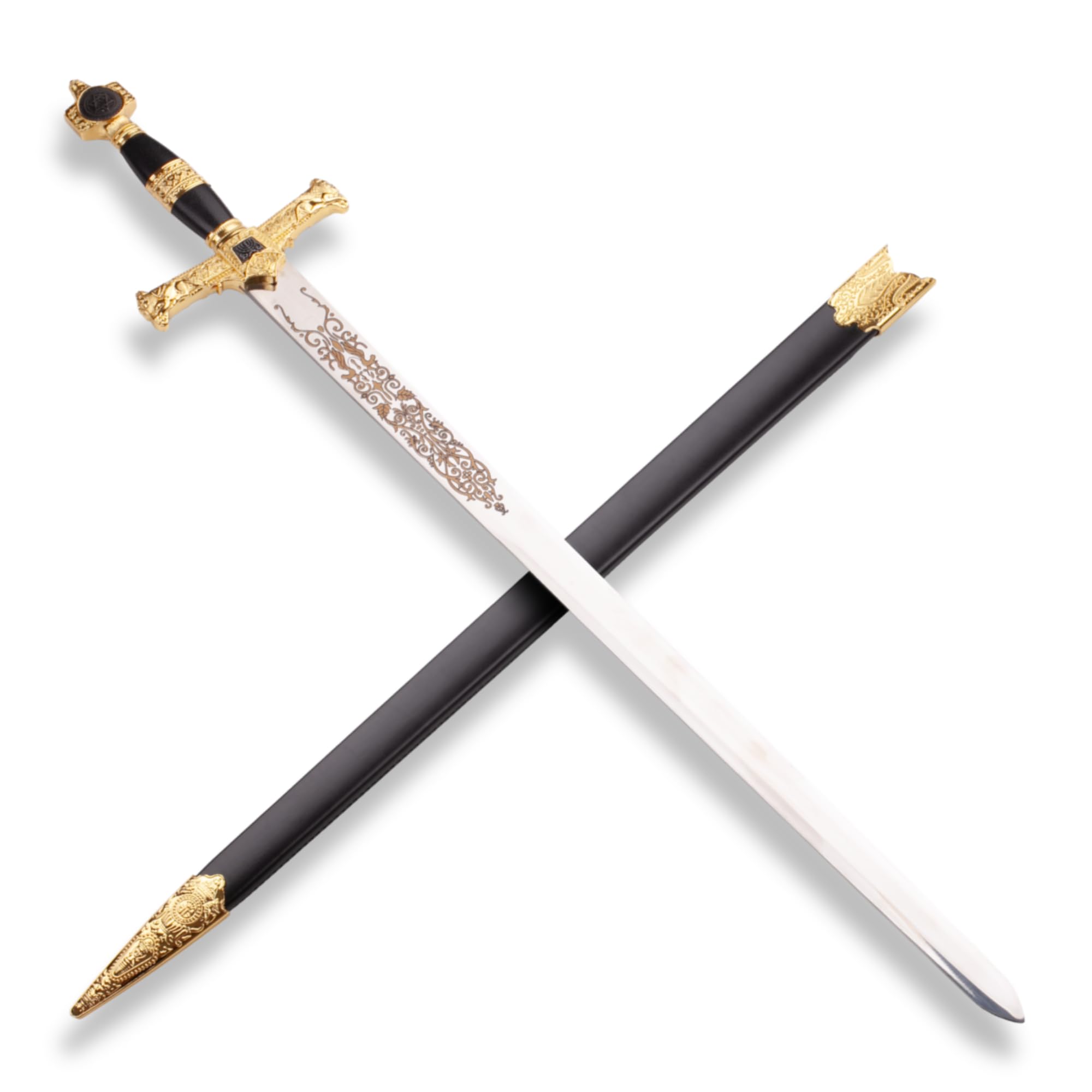 57 SPECIAL REPLICAS Schwert Replik Templer – Kurzschwert Edelstahlklinge mit Gravur – Mit Scheide & Lederriemen – Ritterstil – Dekorative Replik