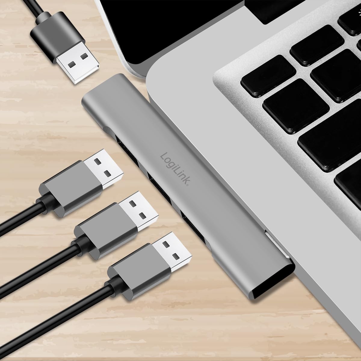 Logilink Ultravékony, 4 Portos USB-C Hub, 18 W, 1x USB-A/F, 3x USB-A/F, Alumíniu