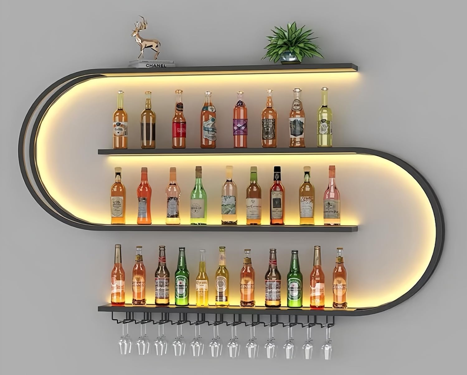 Étagère de bar industrielle haut de gamme en métal avec leds de 71"