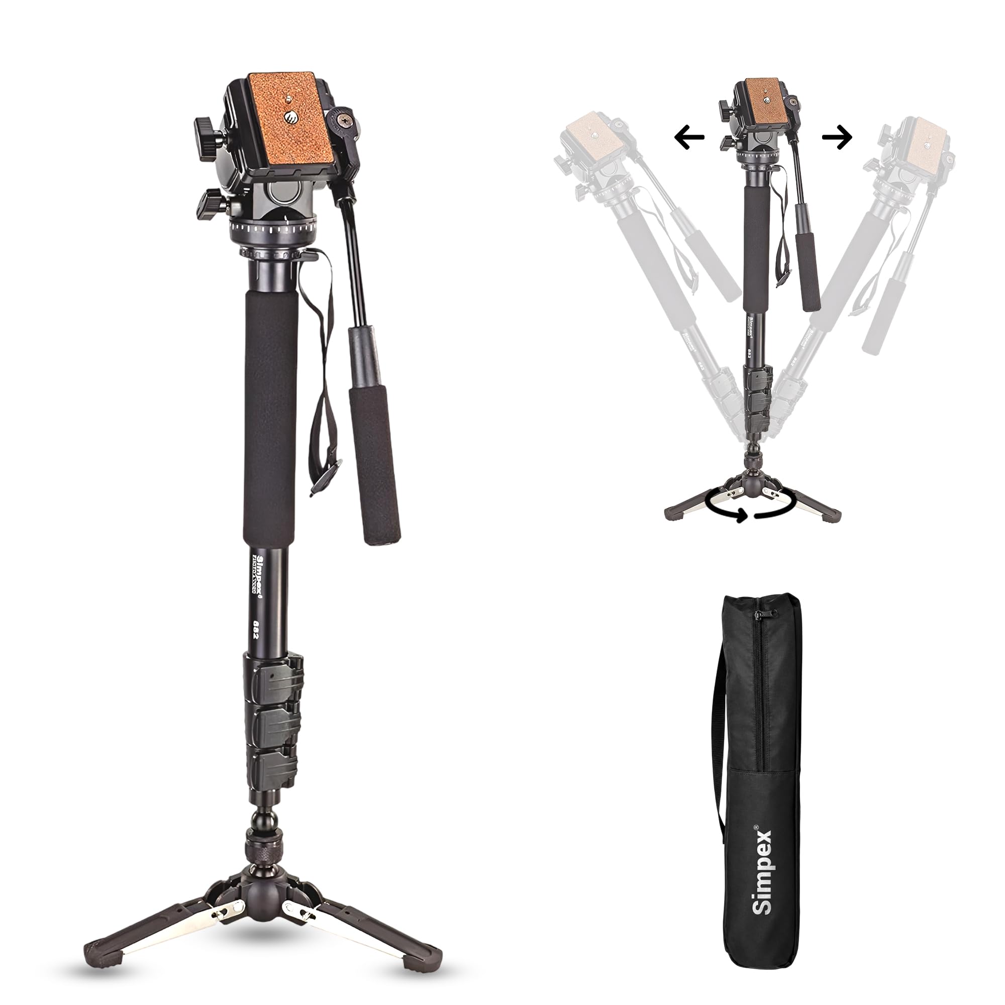 Simpex Monopod 882 Professional Aluminum Monopod with Fluid Head Mount for Video Production Stand for DSLR Cameras, camcorders with 3 Adjustable Sections and Rubber Grip, Payload Upto 6kgs-picture-17