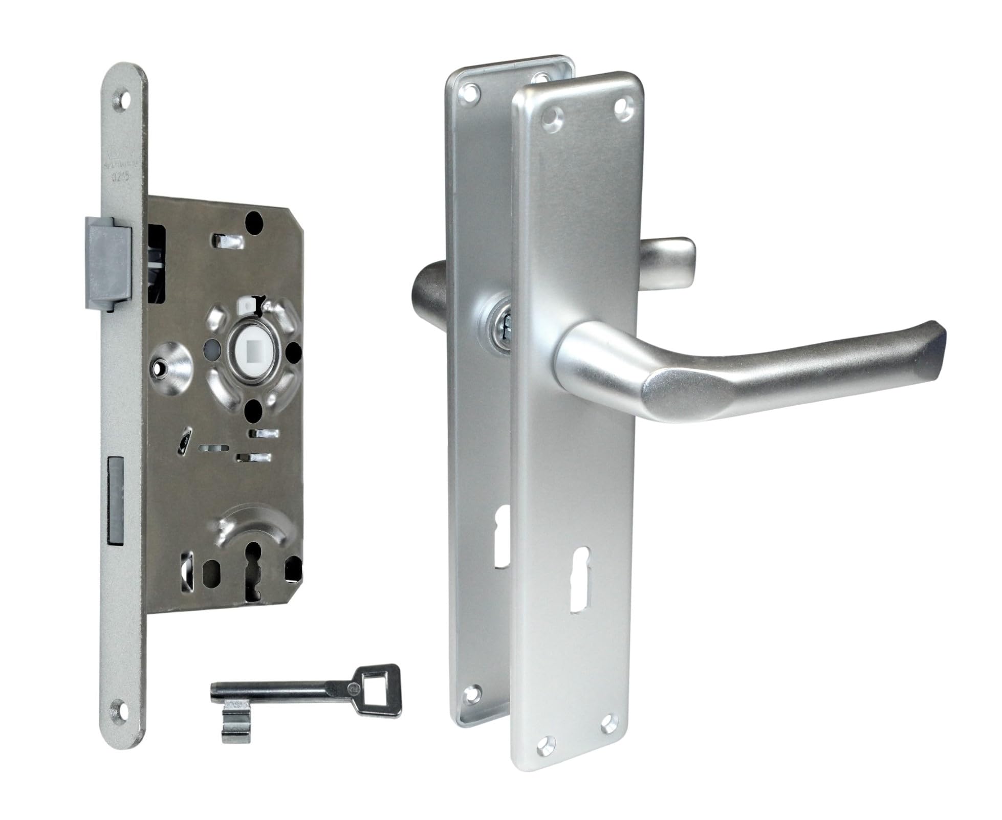 SN-TEC BKS Zimmertür/Wohnungstür/Badezimmer Komplett Set, inclusive Aluminium Schild Beschlag (BB Buntbartschlüssel, DIN LINKS, Renovierungsschild 240mm x 47mm)