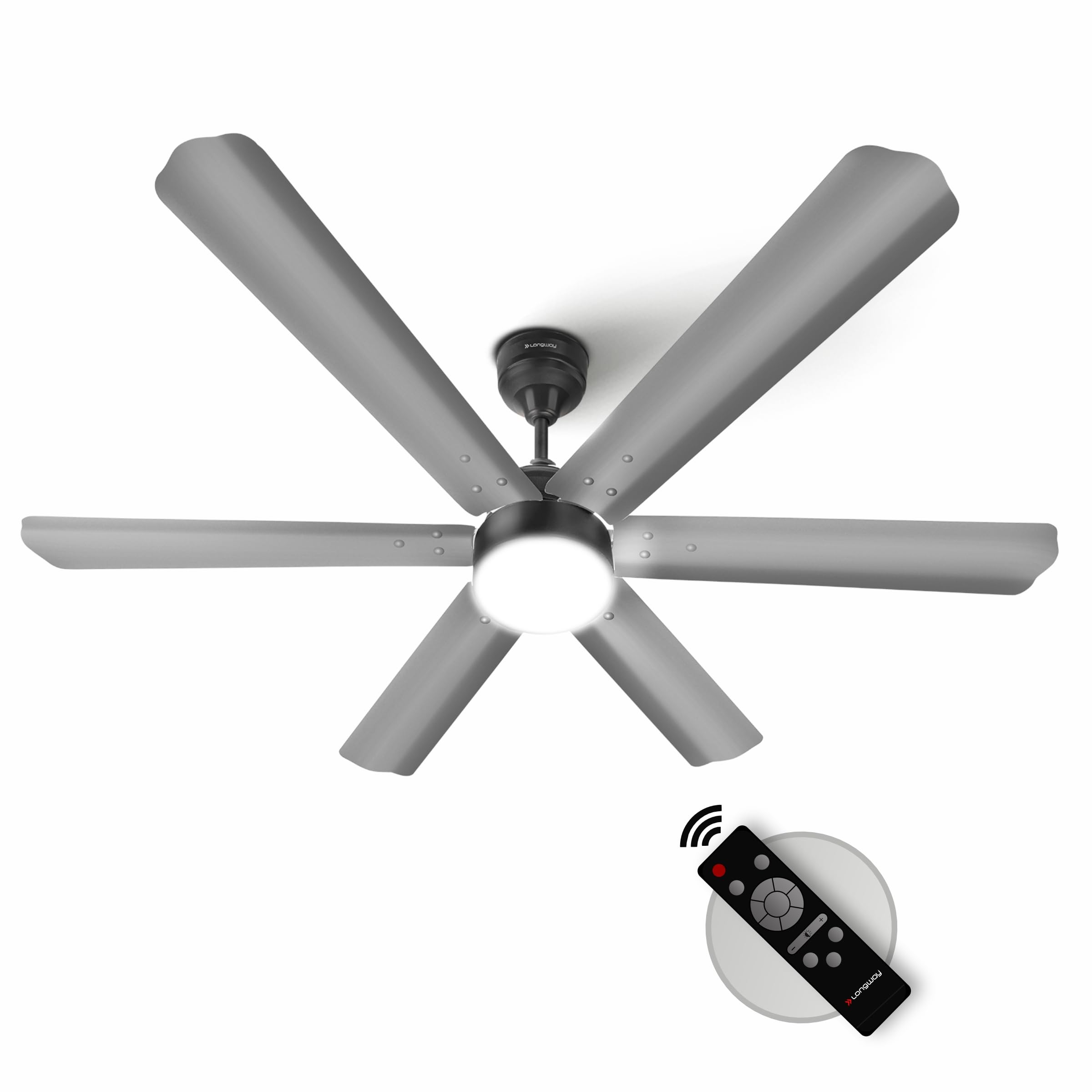 Longway Luminair 1200 mm BLDC Ceiling Fan with Remote Control & LED Light|BEE 5 Star Rated Energy Efficient|Ultra High Speed 6 Blade Anti-Dust Decorative Ceiling Fan|5 Years Warranty (Gray, Pack of 1)