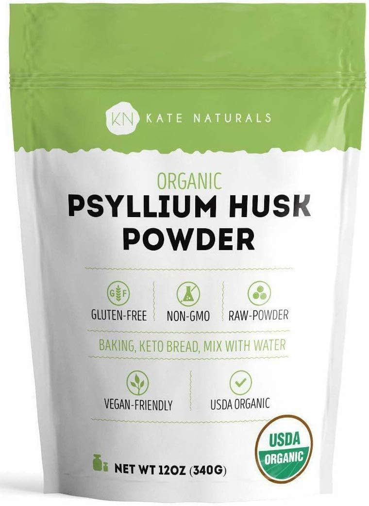 Kate Naturals Psyllium Husk Powder for Baking, Fiber & Digestion. Psyllium Seed Powder for Dogs & Cats (12oz, Organic, Gluten Free, Pet Safe)