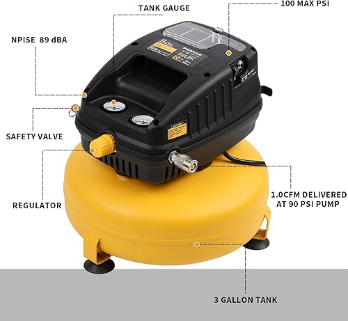 Miniatura 2 de FORNAX Compresor de aire portátil de 3 galones, compresor de aire para perros calientes de 110 PSI, sin aceite