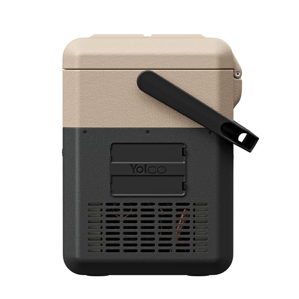 Yolco ET18 piaskowa lodówka podróżna z kompresorem, 18 l, z akumulatorem SC4B, przenośna lodówka i zamrażarka do -20°C, 12/24 V DC i 230 V, USB, do samochodu, ciężarówki, łodzi, na kemping, szara