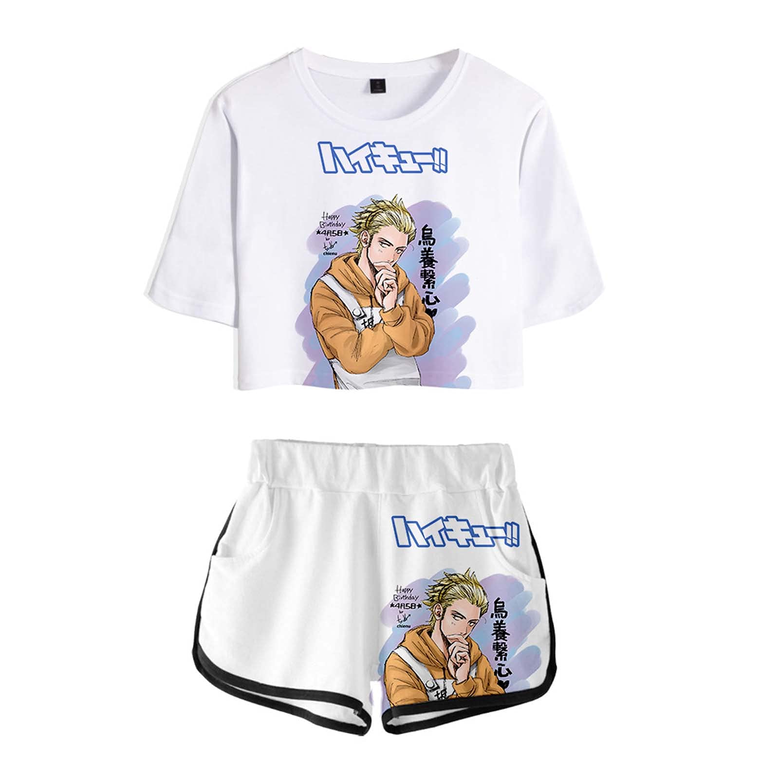 Dziewczęcy krótki top i szorty z nadrukiem 3D Karasuno High School Koszulka z krótkim rękawem i szortami garnitur siłownia trening bieganie dres letnie piżamy ubrania do jogi, Kolor E, XXS