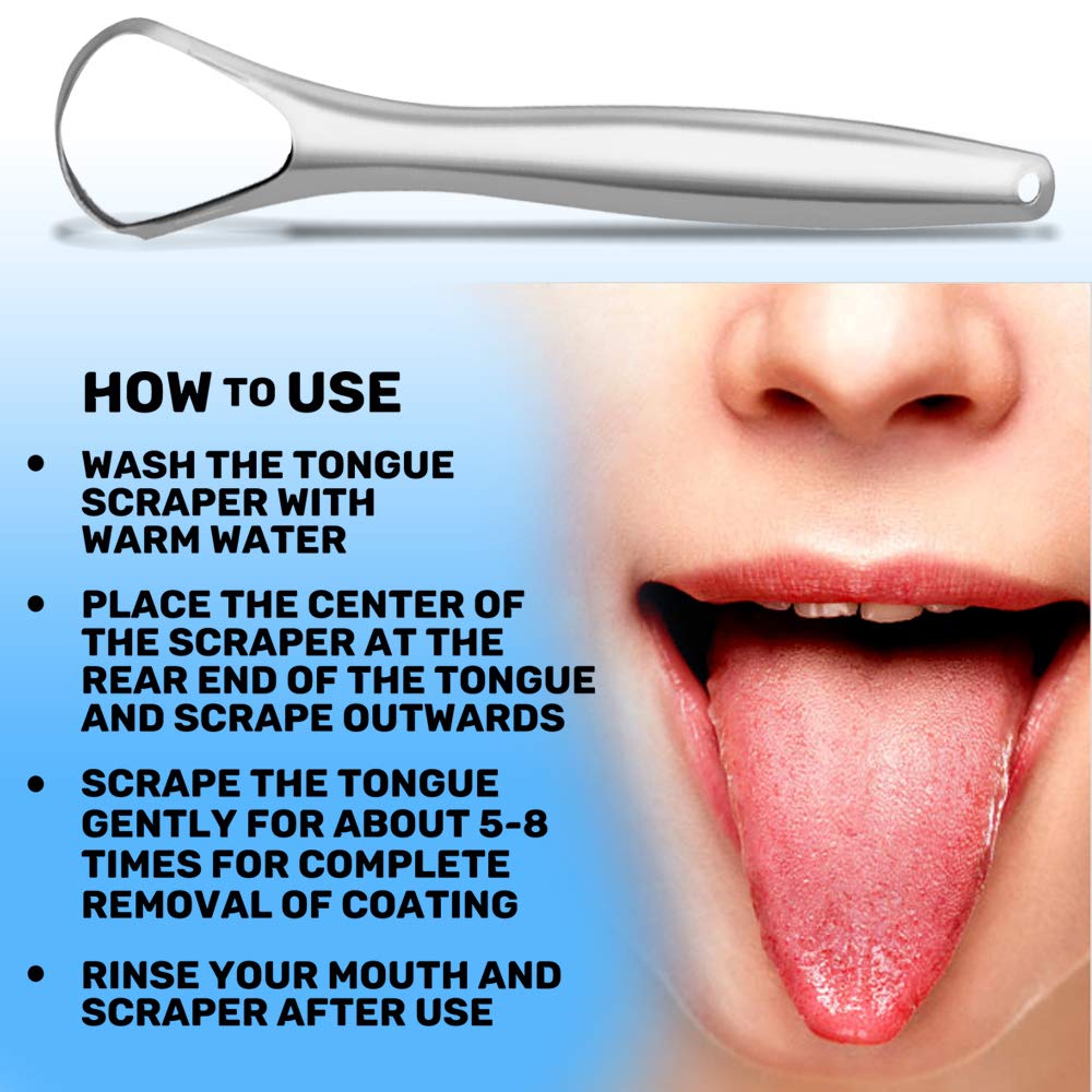 100% Stainless Steel Tongue Scraper (Spoon Shape) with Travel Case - 2 Pack, Fights Bad Breath, Great for Oral Care, Medical Grade Tounge Scraper Cleaner for Adults and Kids, with Non-Synthetic Handle