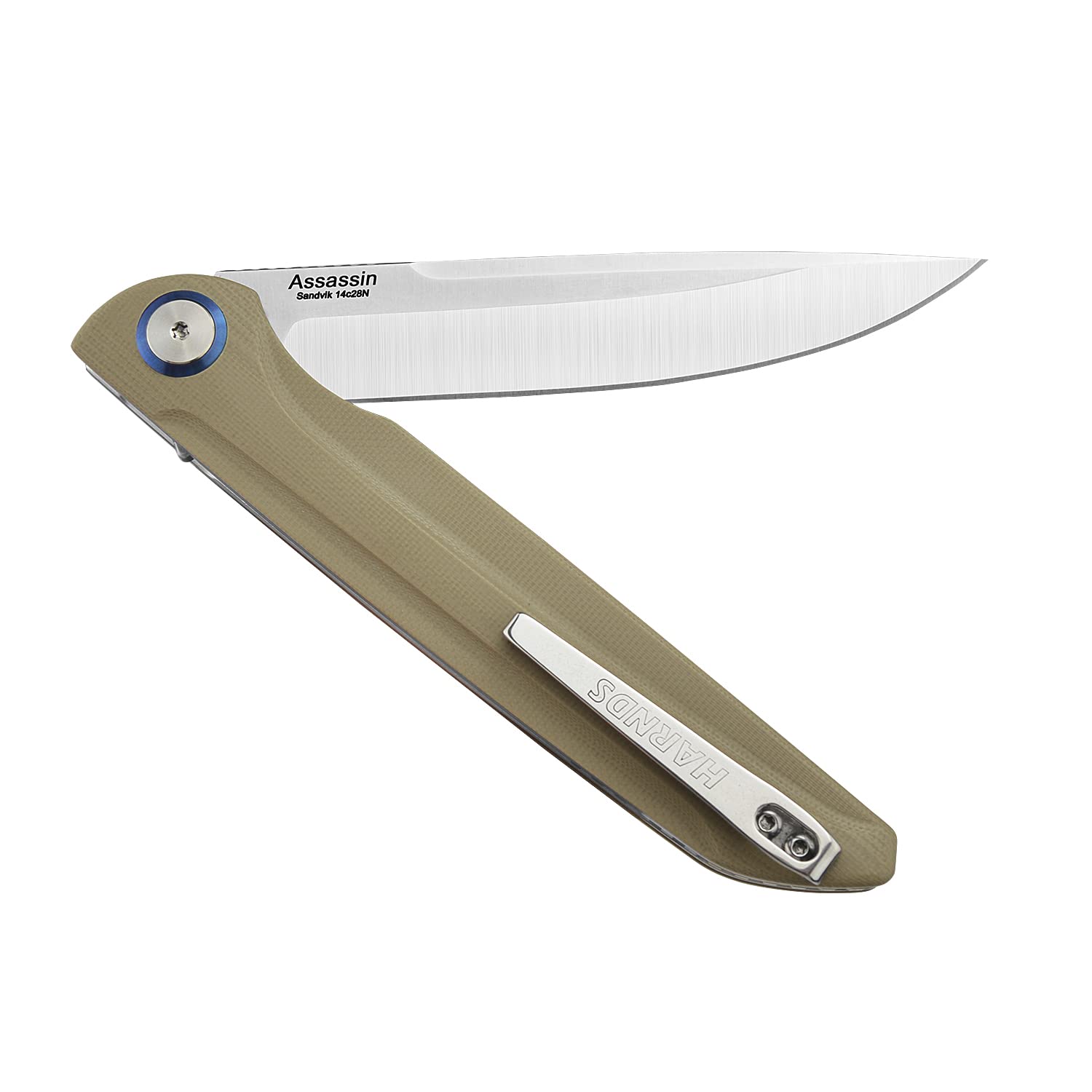 Harnds Assassin Titanium Klappmesser Outdoor Messer,Schnelles Öffnen Taschenmesser mit Sandvik 14C28N Klinge und G10 Handgriff mit Sicheres Verriegeln,111g 22,8cm Camping messer