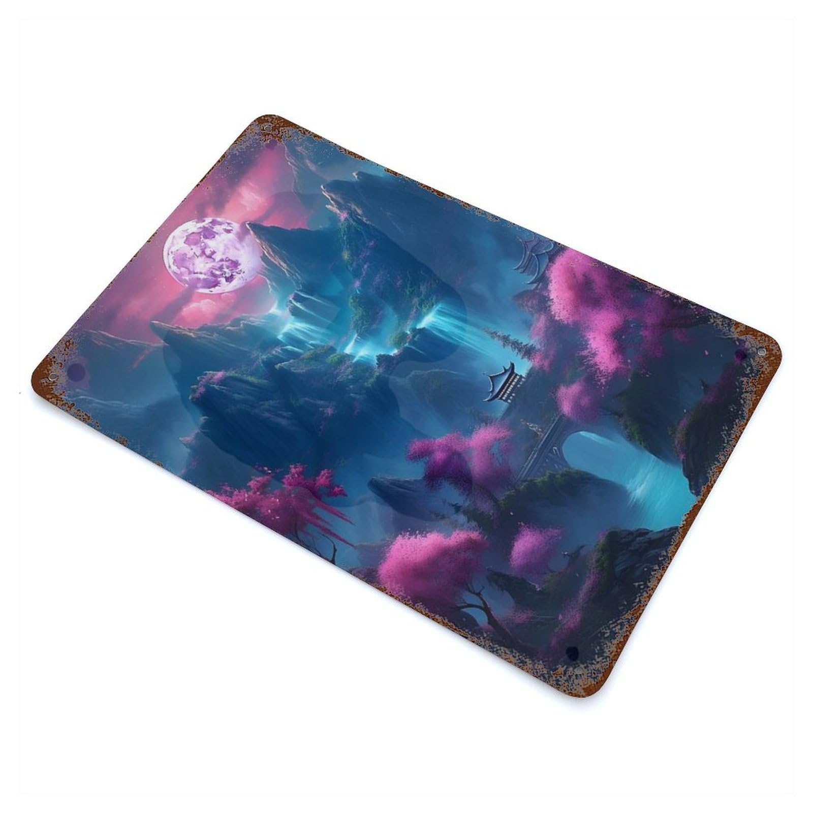 Neon Cherry Blossom Oasis Weathered Tin Sign 11.8"x7.9", Ideal for Basement, Hobby Room And Garage Decor