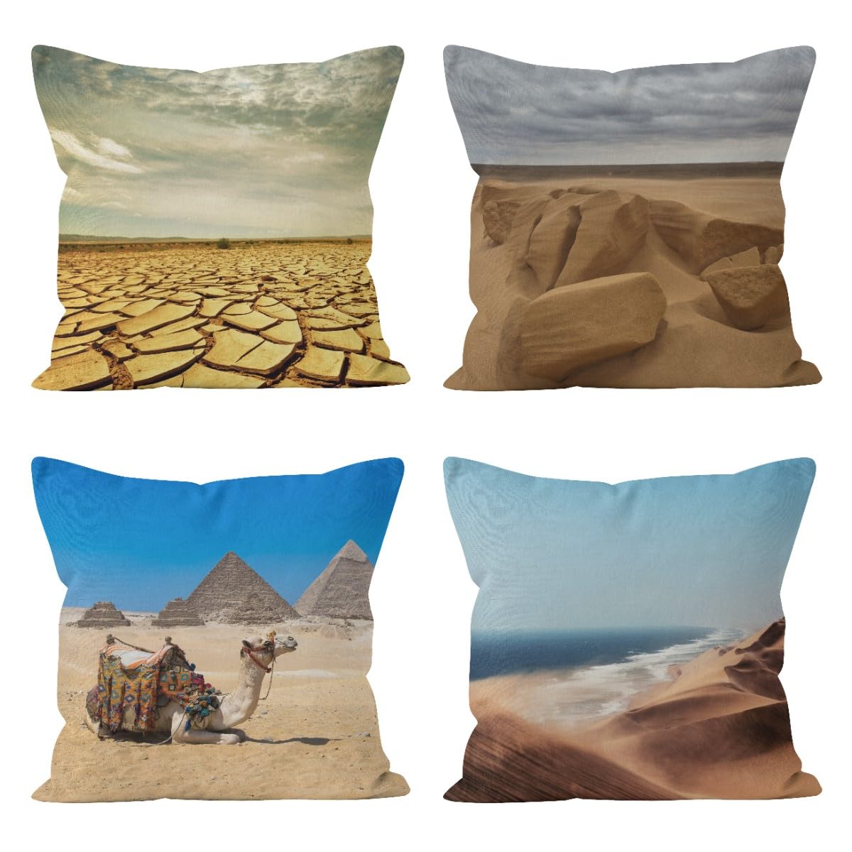 Housses de coussin imperméables 50x50 cm en velours de lin pour canapé extérieur et enfant x4