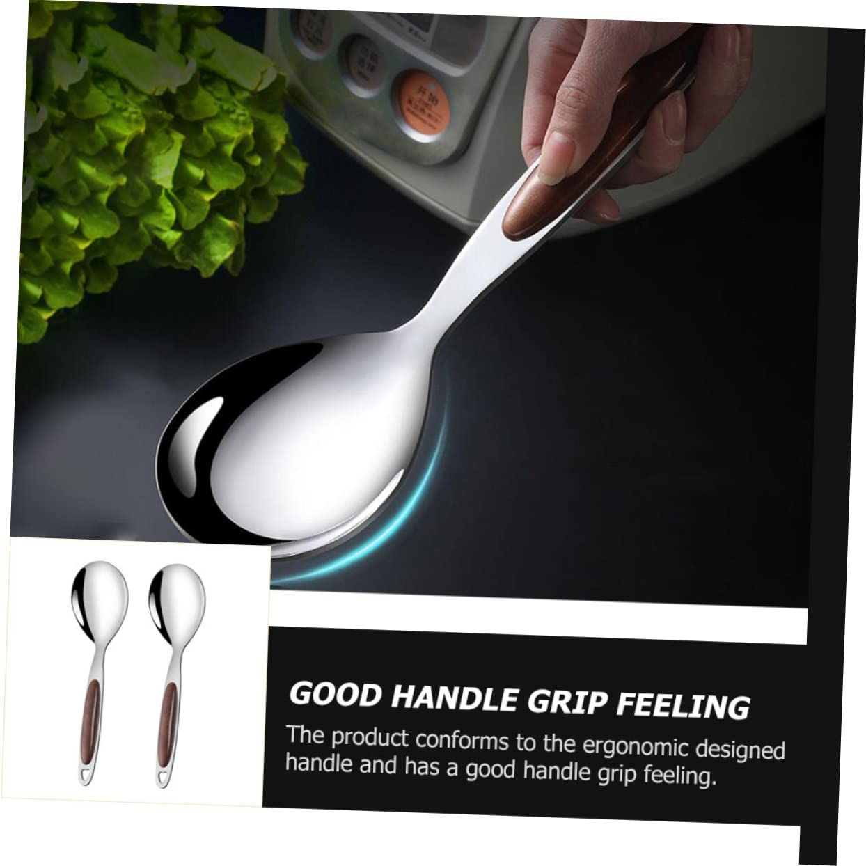 Cabilock 2Pcs Stainless Steel Rice Serving Spoons Kitchen Scoops for Communal Use Tableware for Home Hotel Buffet Prevent Transmission Comfortable Grip