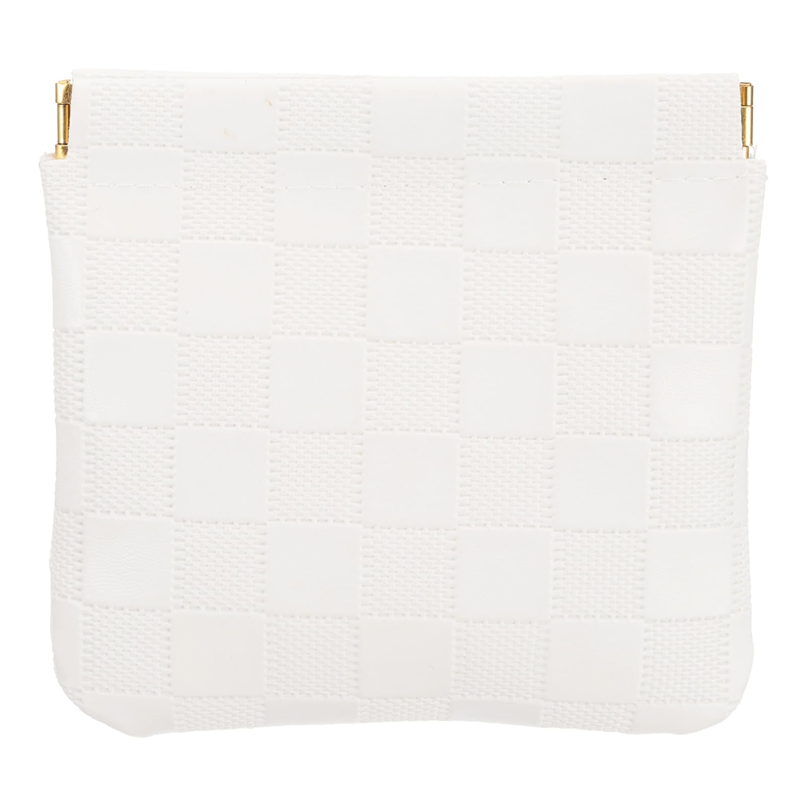 PATIKIL Small Snap Closure Pouches for Purse, 4.5"x4.7" Mini Waterproof Leather Checkered Makeup Bag Portable No Zipper Self-Closing Travel Pocket Organizer Pouch Cosmetic Bag, White