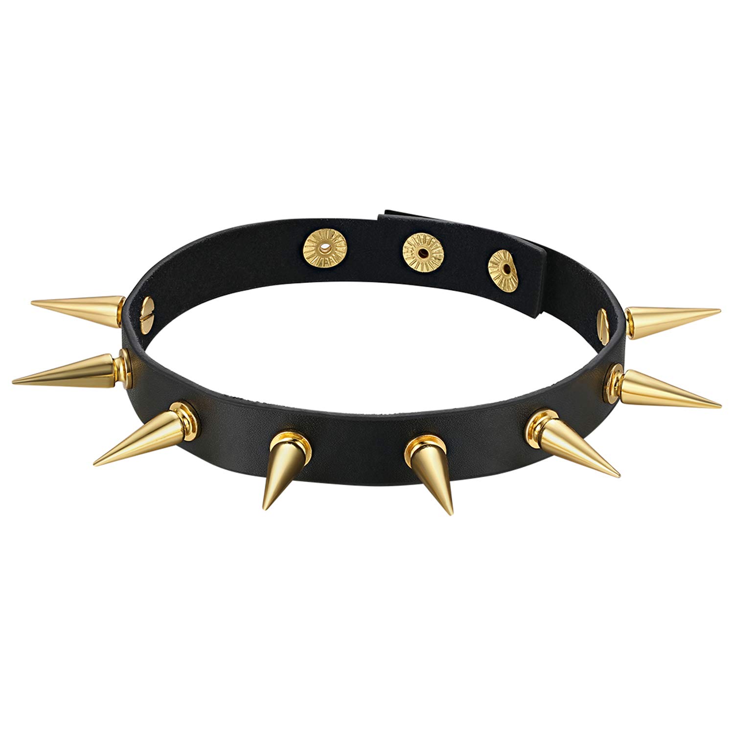 CupimatchGothic Rivets Adjustable 3 Button Leather Necklace Choker Punk Rock Alloy Stud Spike Collar Belt for Women Men