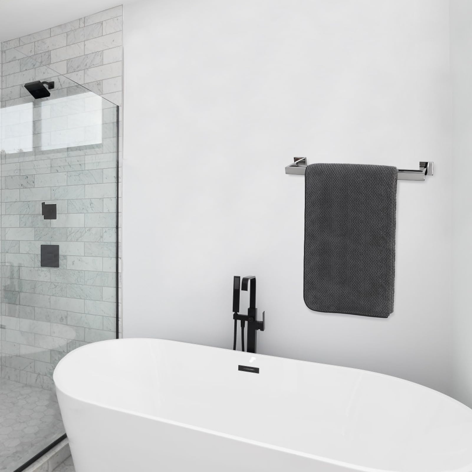 Porta Asciugamani Bagno In Acciaio Inox SUS304, Doppio Strato 40cm, Montaggio A Parete Con Viti, Finish Cromato Lucido