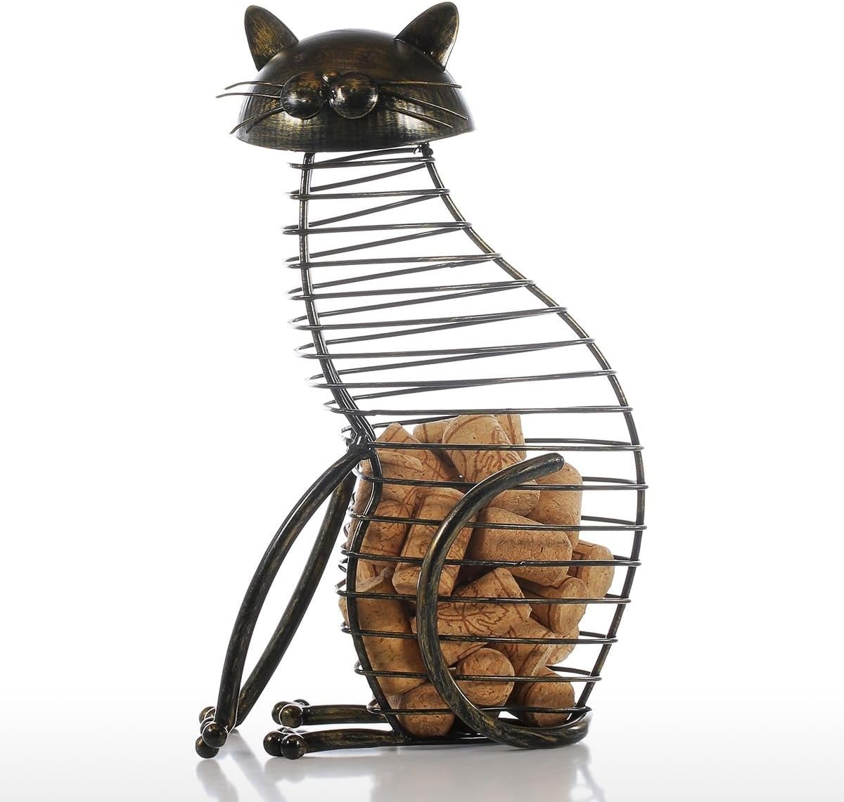 QCHIAN Cat Wine Rack Cork Container Bottle Wine Cork Holder Animal Wine Stand Kitchen Bar Metal Wine Craft Handcraft for Home Kitchen Wine and Bar