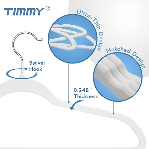 Miniatura 3 de TIMMY Perchas de terciopelo antideslizantes  Perchas para traje (paquete de 50) ultradelgadas para ahorrar espacio y perchas resistentes para ropa