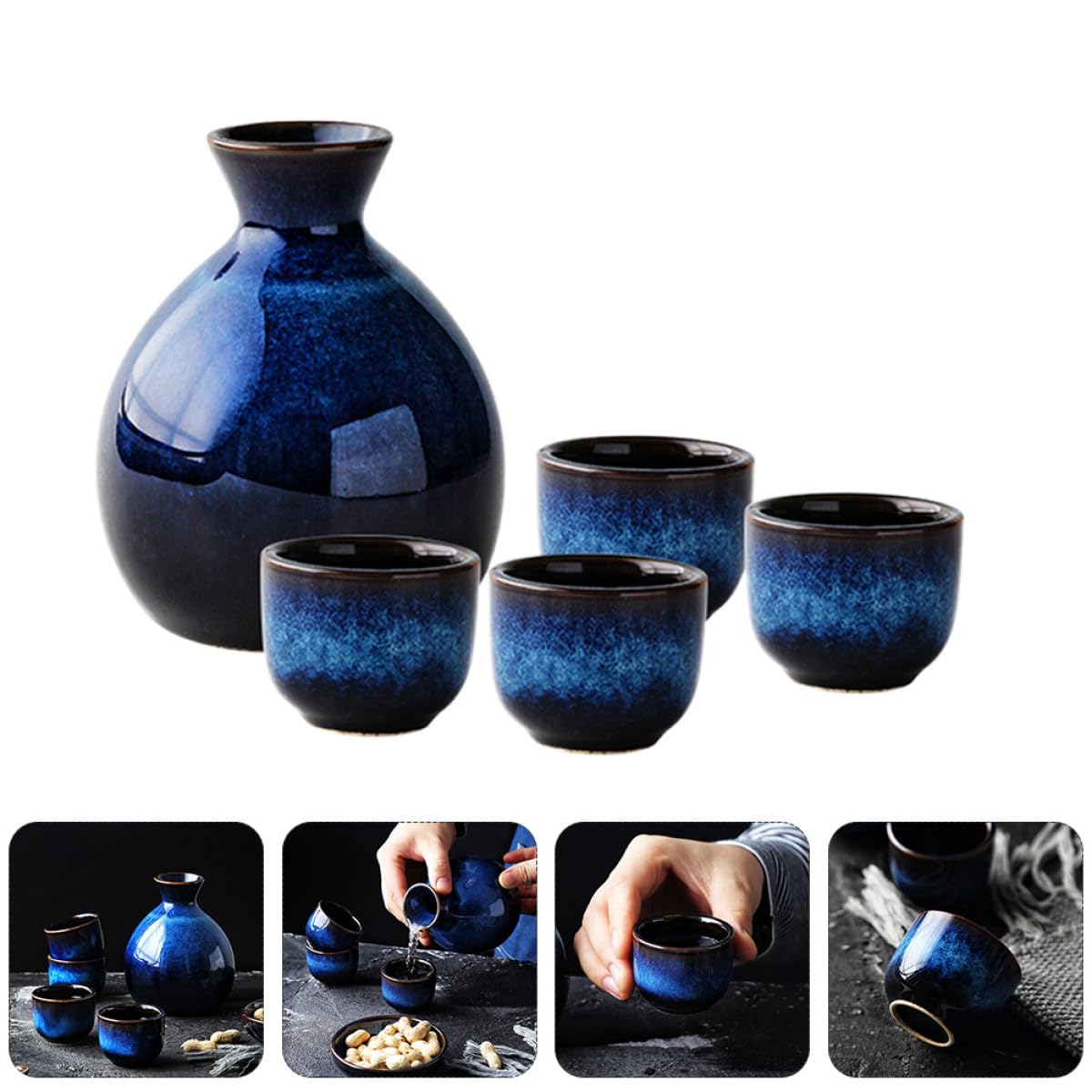 UKCOCO Services et Carafes à Saké en Céramique Tasse à Saké de Style Japonais, Surface Opacifiée et Toucher Doux, pour Hôtels et Restaurants Couleur Aléatoire