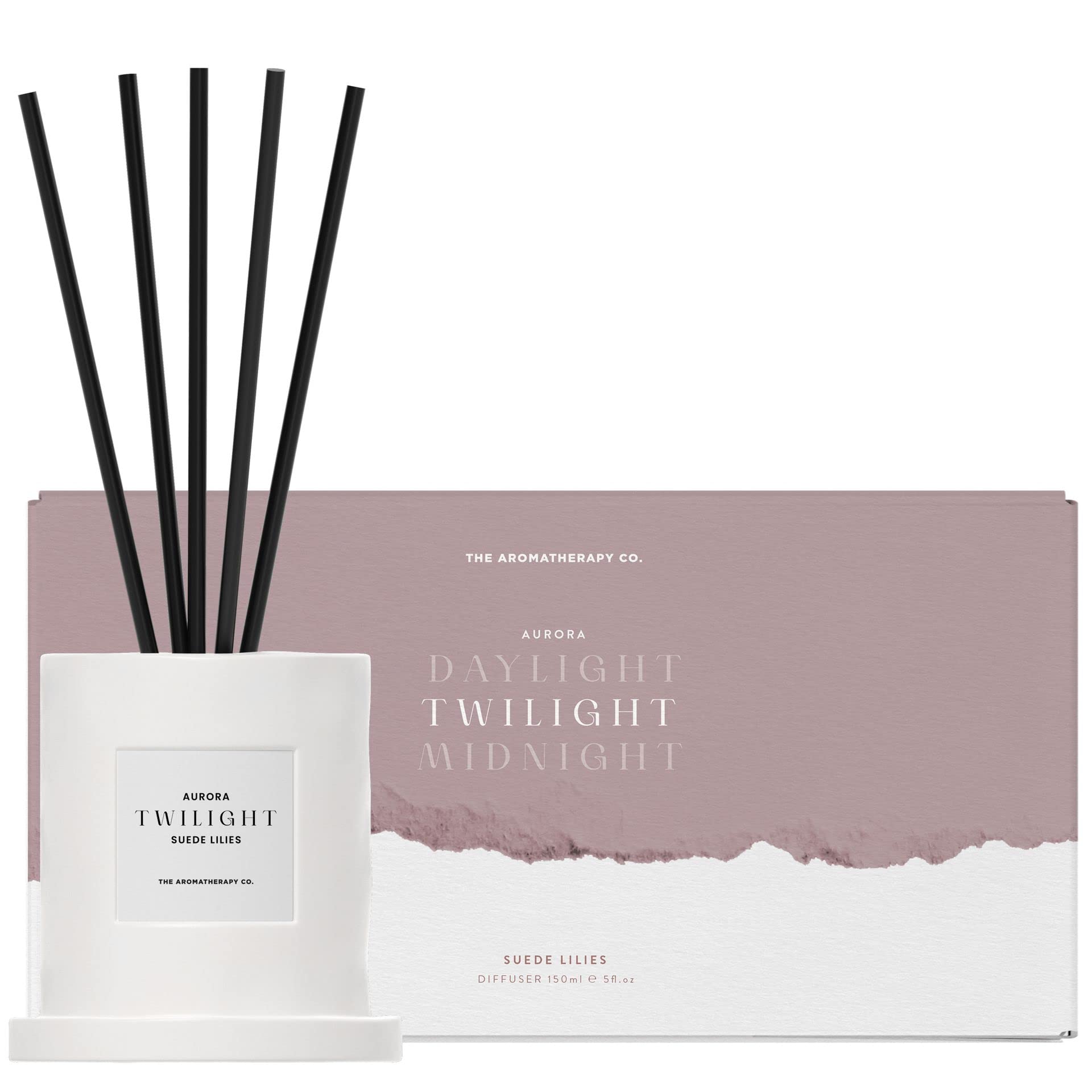 The Aromatherapy Co White Scented Reed Diffuser 150Ml - Ceramic Jar And Cotton Reeds - Aurora Twilight Diffuser Suede Lilies