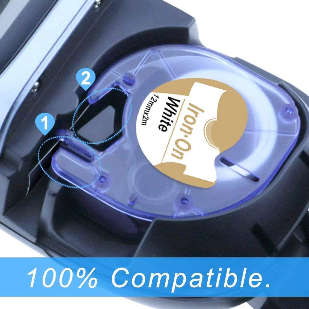 Suminey – LetraTag Cintas Tela Adhesivas Iron-on compatible para usar en  lugar de Dymo LT-100H Plus Equivalente a Dymo 18768 S0718850 Etiquetas  textiles Cinta 12mm Negro sobre Blanco, Paquete de 3 : Amazon.es: Oficina y  papelería