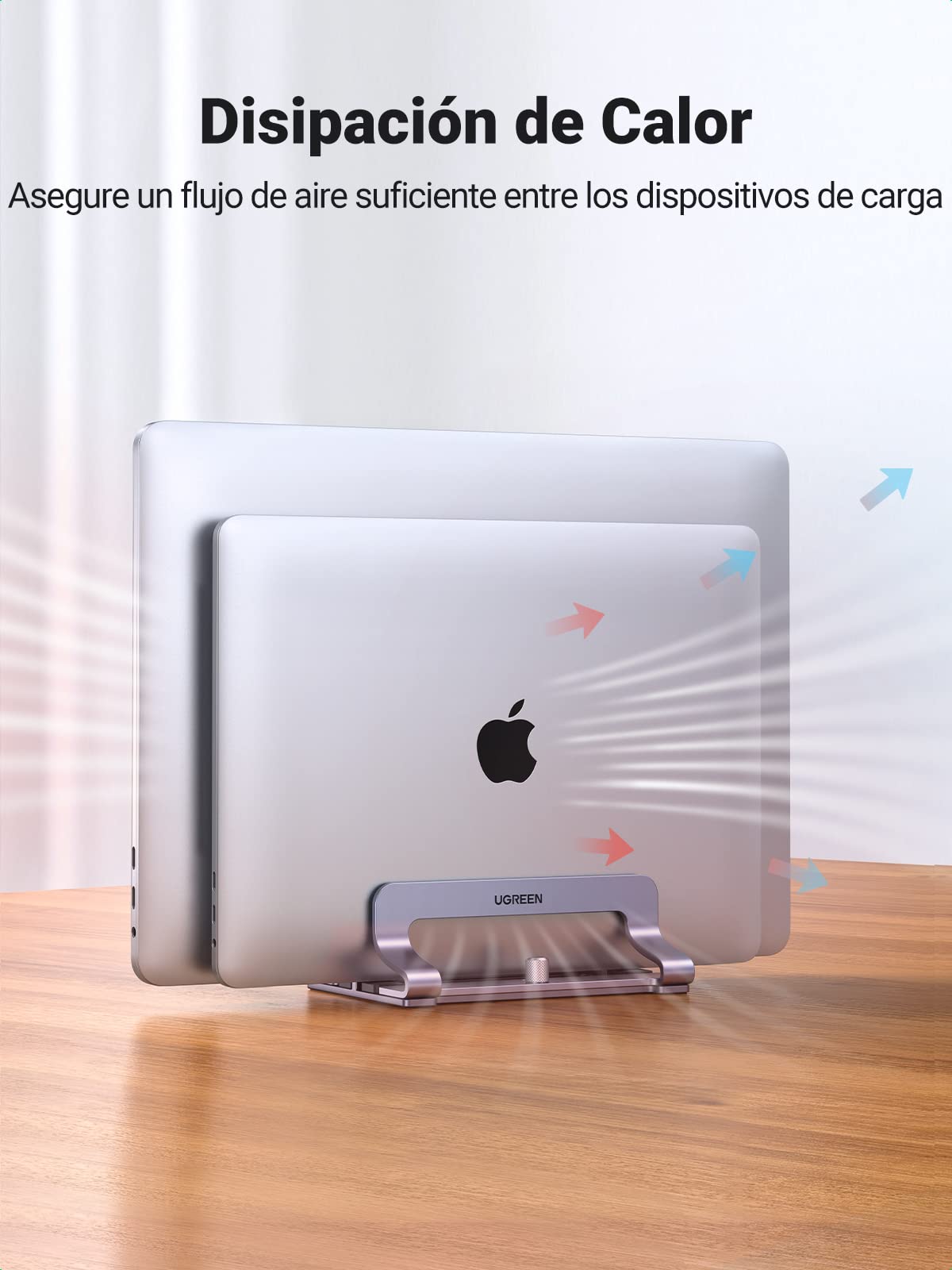 UGREEN Soporte Vertical para Portátil Ajustable con 2 Ranuras, Elevador Laptop Stand de Mesa Compatible con MacBook Pro/Air, Matebook, HP, iPad, Tableta y Otro Gris