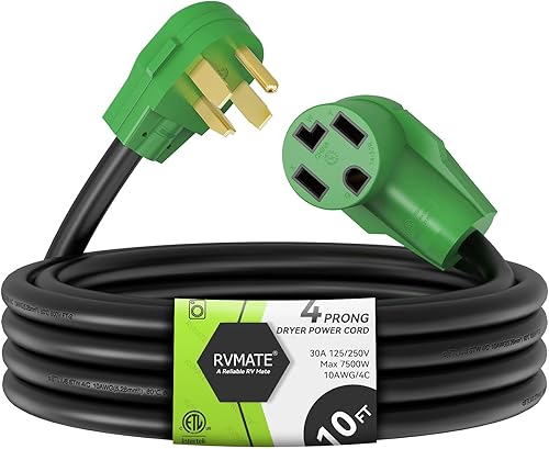 Vista 10 de RVMATE Cable de Extensión para Secadora de 4 Puntas de 50 Pies, 30 Amperios NEMA 14-30P a 14-30R 125V/250V con Funda de PVC Resistente al Agua