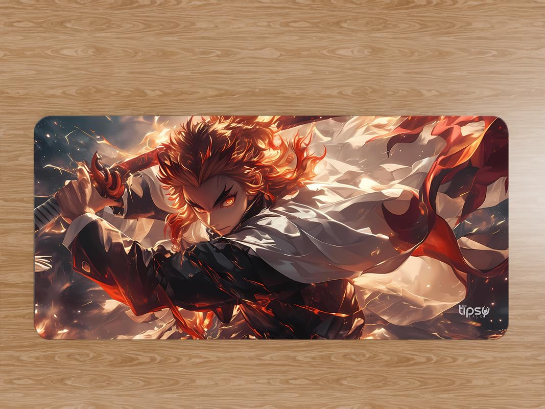 The Tipsy Tale Rengoku - The Demon Slayer Print Mousepad || Size: XL (90x42 CM) || Anti-Slip Rubber Base Desk Mat with Smooth Surface & Non-Slip Base for Gaming & Work || Durable & Stylish-image-49