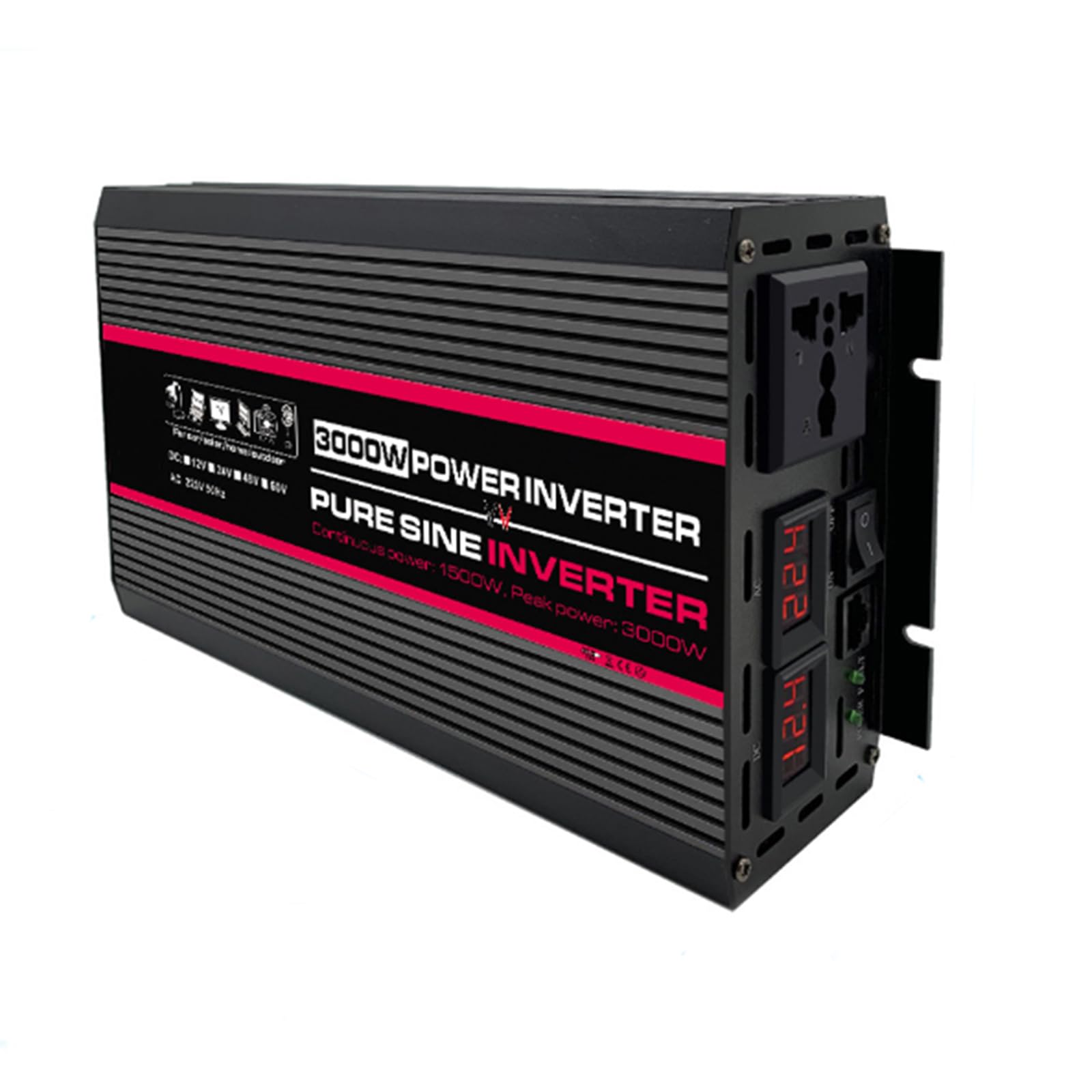 Hohe Effizienz 3000W Reine Sinuswelle Power Inverter DC 12V-60V Zu AC 220V/ 110V Konverter Solar Power Inverter mit AC Ausgänge & LCD Display,24v to 110v