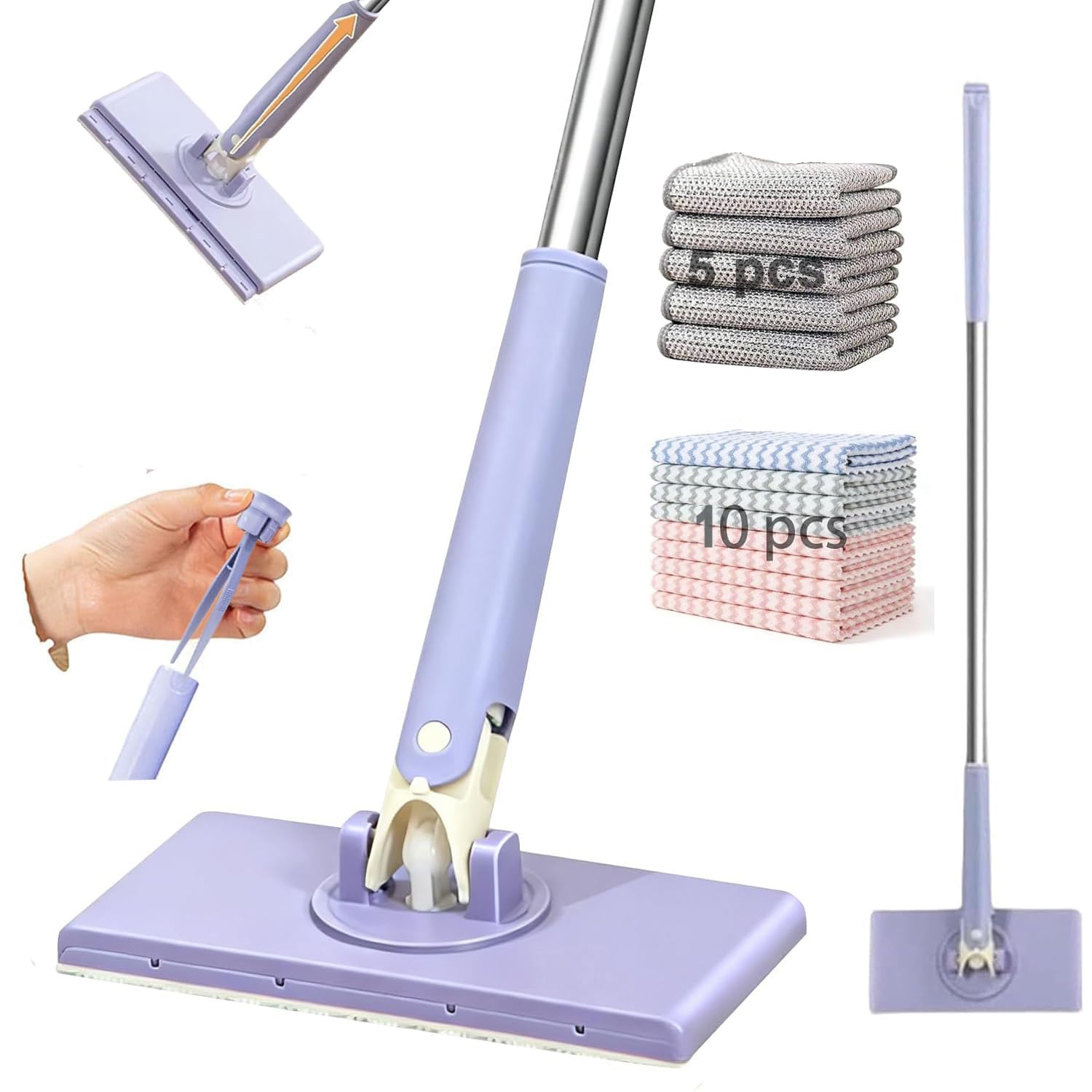 Photo 1 of 2026 Upgraded Snap Grip Mini Mop,with 5 Non Scratch Wire dishcloths (37.2in+11cloths)
