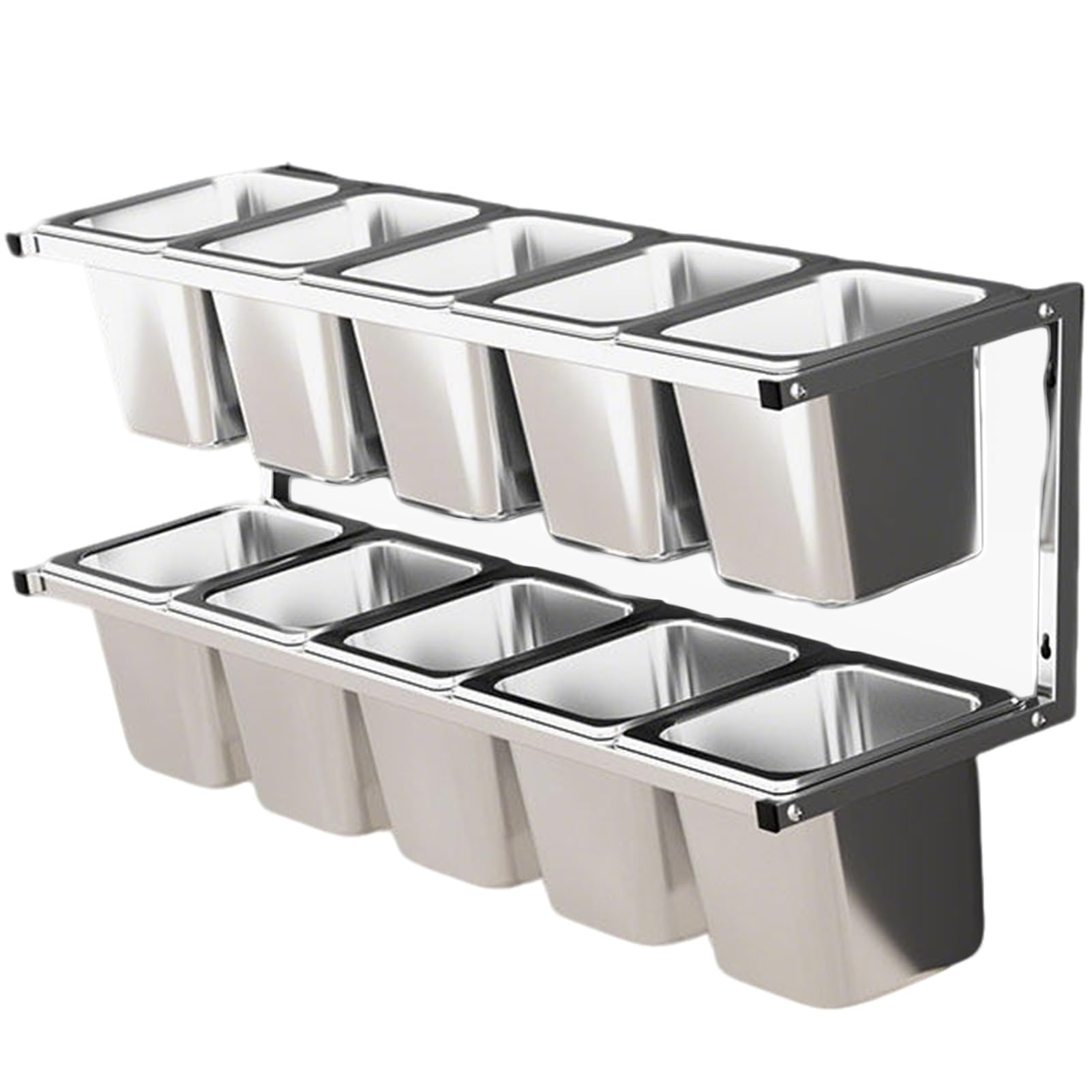 SaryEdge 2Tier Stainless Steel Pizza Topping Station With Spoons & Lids Wallmounted Spice Rack 6/8/10 Compartments For Kitchen & Restaurant Use 3Pcs,15Cm-3Pcs-,15cm-5pcs