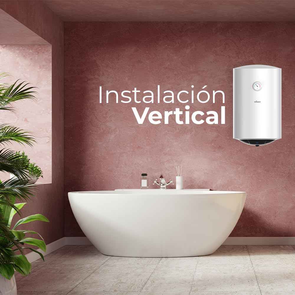 Nilson Termo Eléctrico Vertical 30 Litros NT3000. Instalación Vertical, 1500W, Incluye Kit de Montaje, Resistencia de Acero inoxidable, Blanco, Eficiencia Energética Clase C