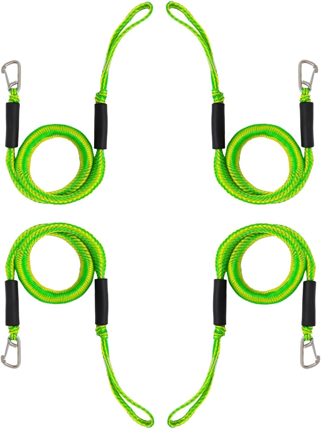 4 Pack Bungee Dock Lines Boat Accessories Bumpers Rope Mooring with Hook Loop for Anchor Docking Jet Ski Jetski Fishing Water Skis Bondaged Cord Sailboat Fender Clips Bass Tie Downs Kayak Watercraft