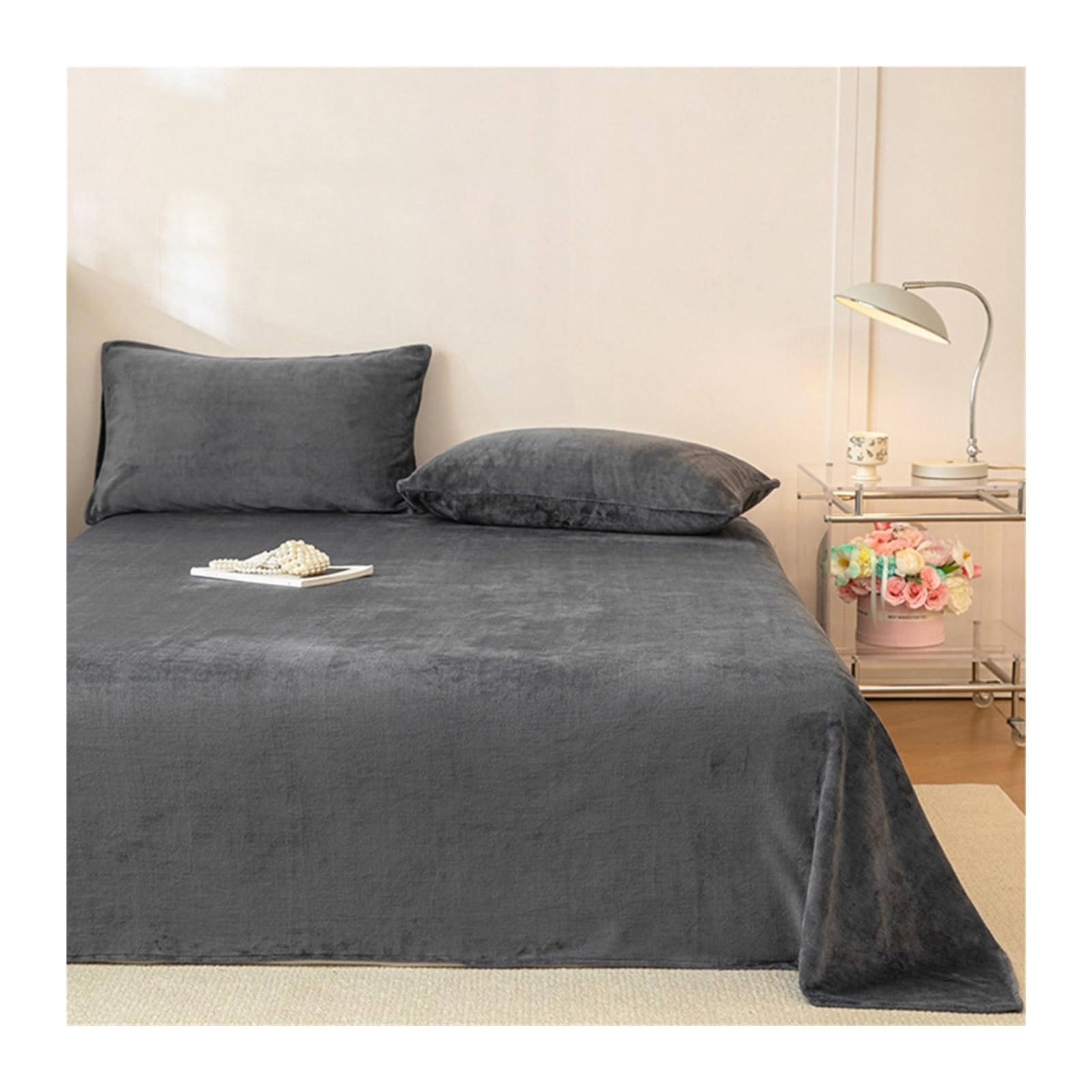 GBHMJU Fleece Velvet Flat Sheet Twin Full Queen Flannel Like Soft Fuzzy Warm Plush Bed Sheet Velvet Polar Microfleece Bedding for Fall Winter Spring(Dark gray,230x250cm)