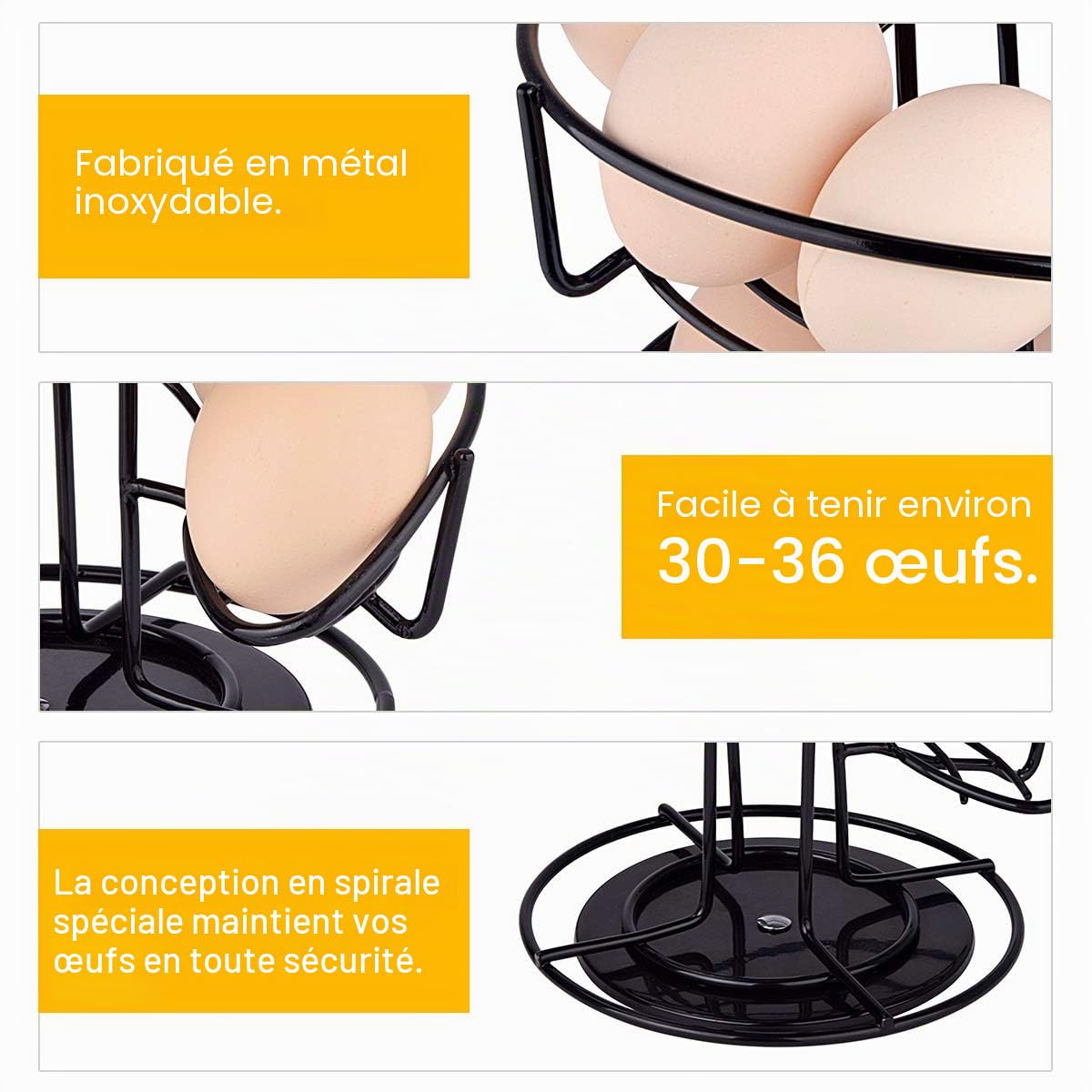 Toplife Distributeur Oeuf, Distributeur Oeuf Spirale Rangement Contient Environ 30-36 Oeufs, Support à Oeufs Peut Ranger et Marquer dans l'ordre - Noir