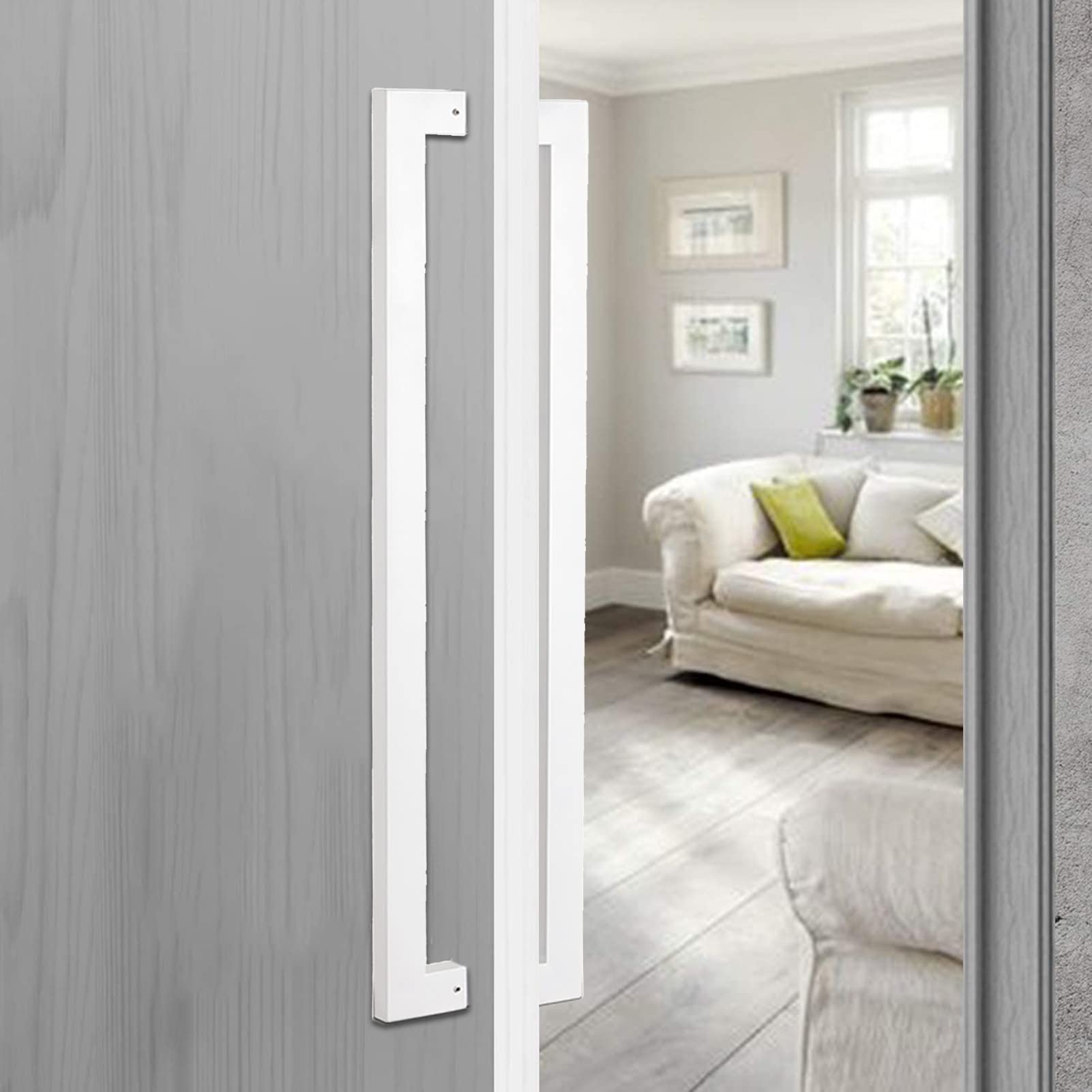 MXXQRHF Stainless Steel Sliding Door Handle - Rectangle Barn Pull Handle, 80cm (32inch) Brushed Finish, Interior/Exterior Use, Durable and Stylish Entry Door Bar (Color: White)