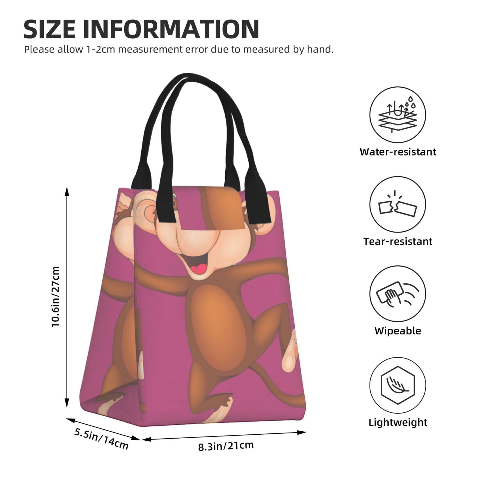 Borsa termica per il pranzo a forma di scimmia, riutilizzabile, per adulti, ideale per lavoro, picnic e viaggi