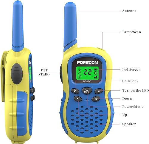 Miniatura 7 de FOREDOM J388C Walkie Talkies para niños, paquete de 2 de largo alcance con linterna, color azul