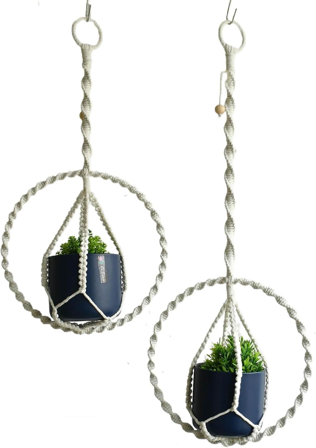 2-Pack Plant Hanger with, Handcraft Planter Holder, Boho Chic Handmade Pot Holder for Home/Window Decoration, 2 Sizes 11.8"*23.6", 11.8" *31.5", Beige (No Pot and Plant Included)