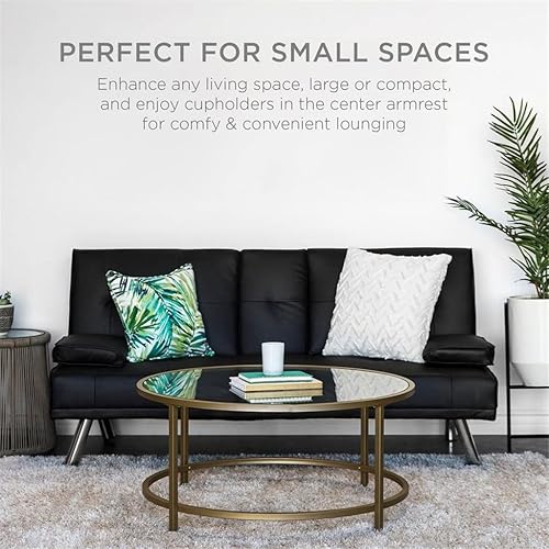 Miniatura 4 de AENY Sofá cama tapizado de cuero con 2 portavasos cómodo y sencillo montaje color  E