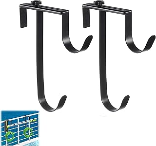 MIAODAM Pool Pole Hanger 2Pcs, Double Pool Hooks for Fence, Metal Pool Fence Hooks for Hanging Pool Equipment Hooks Adjustable, Pool Tool Holder for Telescopic Poles Skimmers, Wall Pool Tool Holder