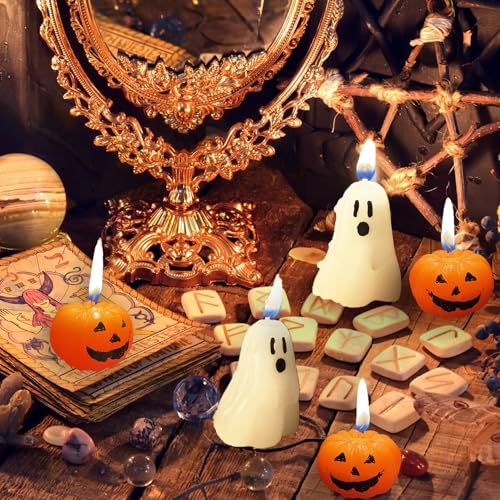 10 Pcs Halloween Ghost Candles Pumpkin Candles, Cute Halloween Candles Thanksgiving Fall Candles Handmade Wax Burning Candles for Halloween Party Decorations Ghost Decor - Image 3